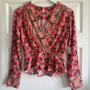 Free People Falling For You Floral Print Peplum Top